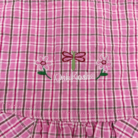 Vintage Baby Oshkosh B'gosh Vestbak Overalls Pink Plaid Bubble Romper Size 3-6M - Picture 3 of 9